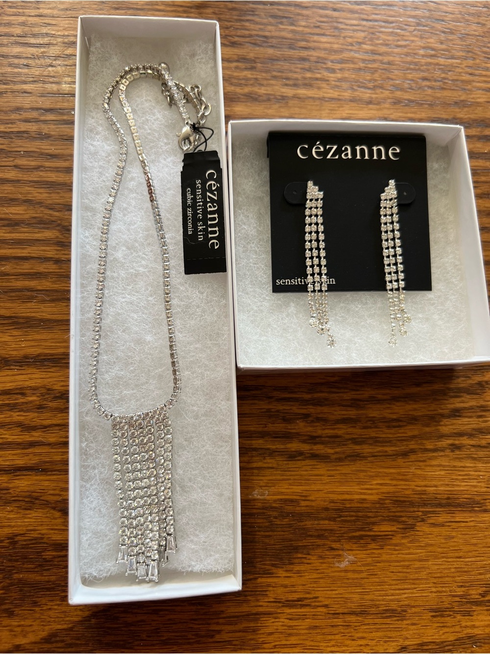 Cezanne Cubic Zirconia Fringe Necklace and Earrings Set for Sensitive Skin. NWT